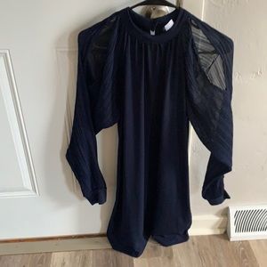 Navy Blue Dress with Slit Sleeves